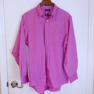 IZOD Dress Shirt Button Down Collared Career Top Pink Sz 16.5 34/35-5331